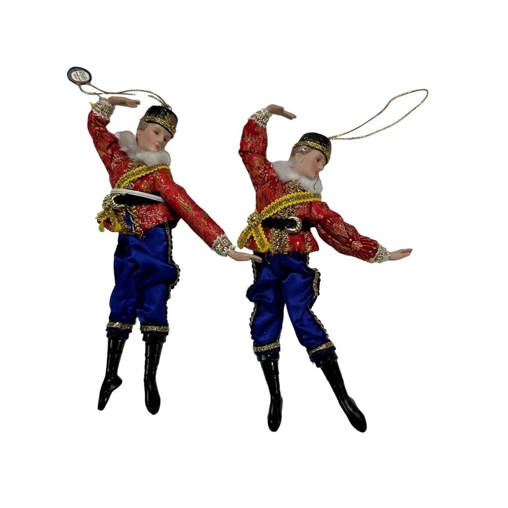 Lof of 2 Porcelain Nutcracker Soliders Ballet in Flight Ornaments 8.5x3” NWOB